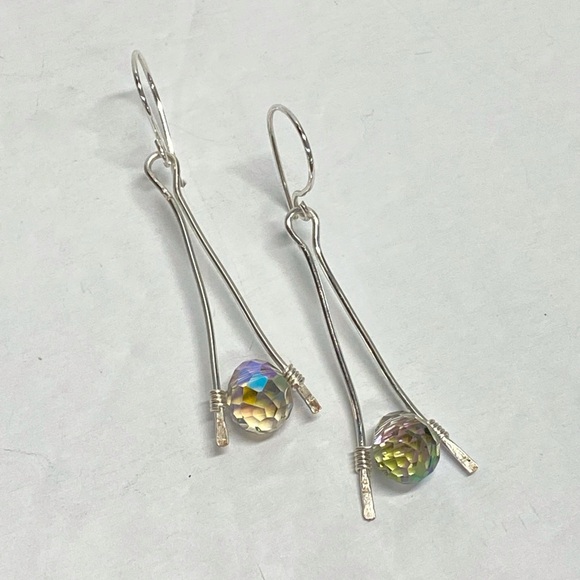 HANDMADE Austrian Crystal Briolette Dangle Earrings, Artisan Jewelry Gift Her - Picture 7 of 10